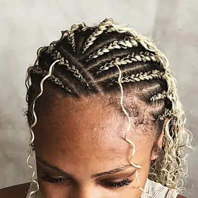 Boho braids with curls, Feed in, curly ends, shoulder, seen from above