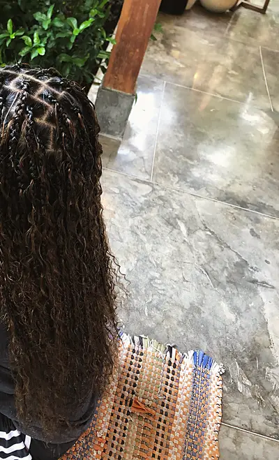 Boho braids with curly ends, waist length